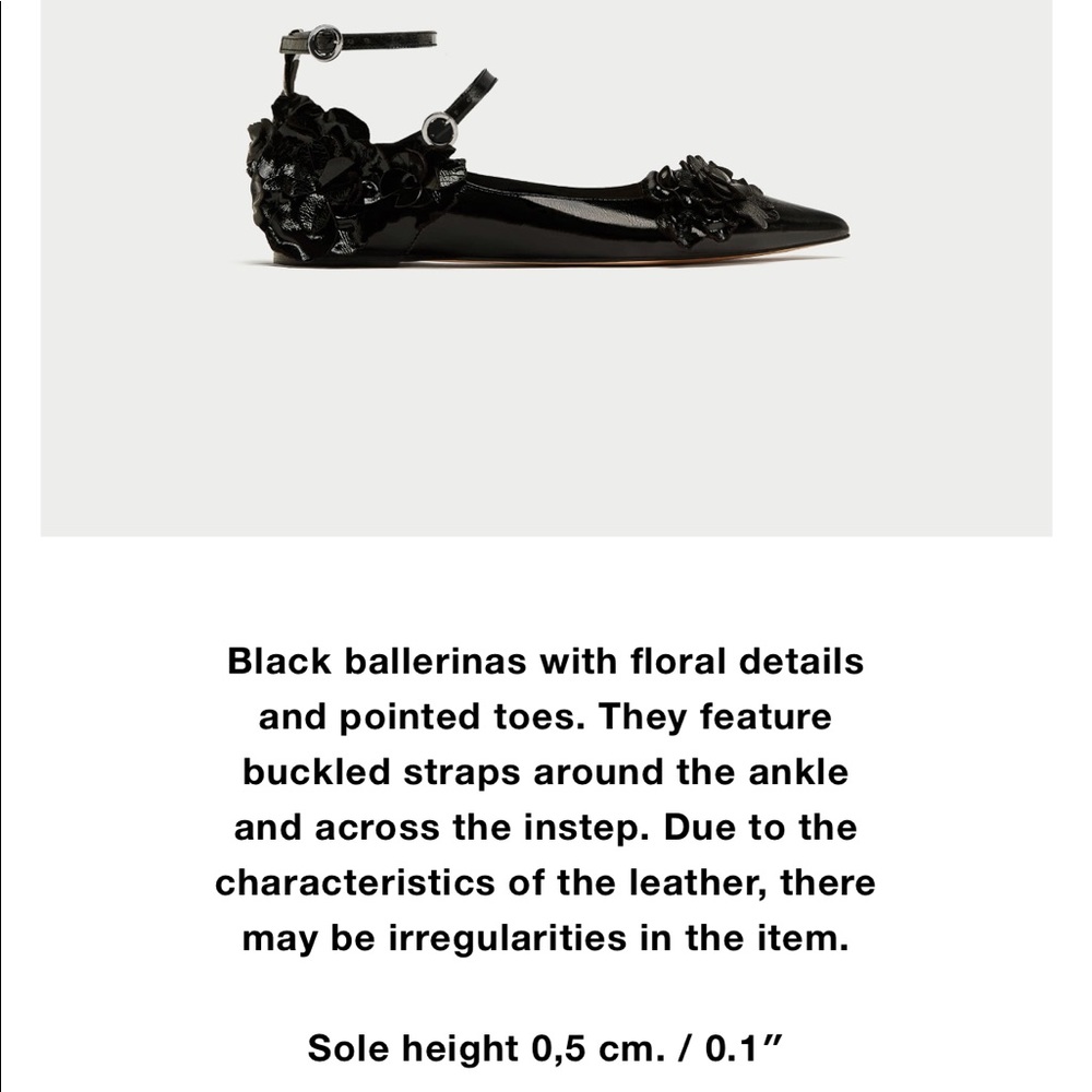 ZARA LEATHER BALLERINA FLATS FLORAL DETAIL - Picture 6 of 6